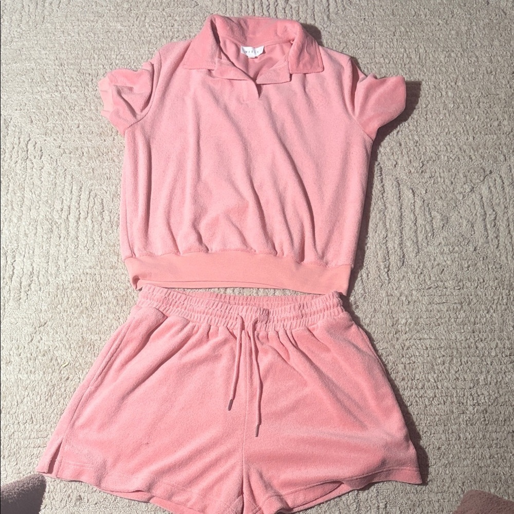 Women's Pink Terry Two-Piece Lounge Set